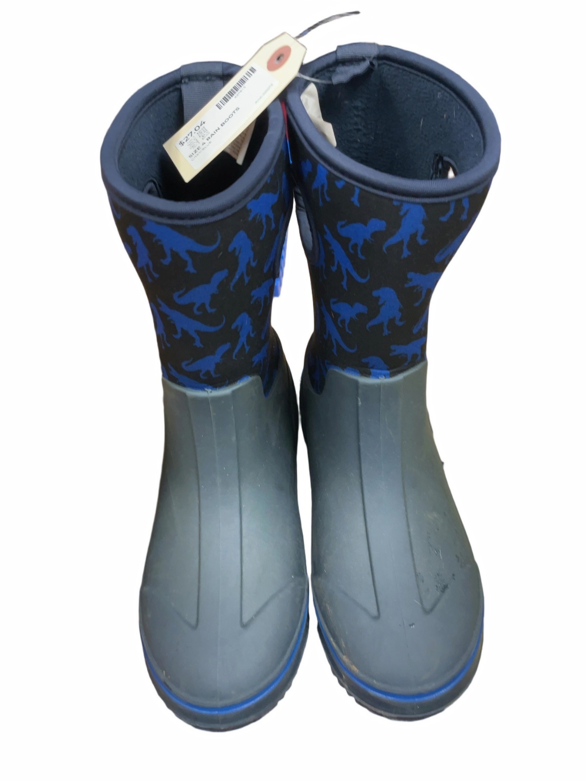 Unbranded Dinosaur Waterproof Rain Boots Size 4 Grey/Blue