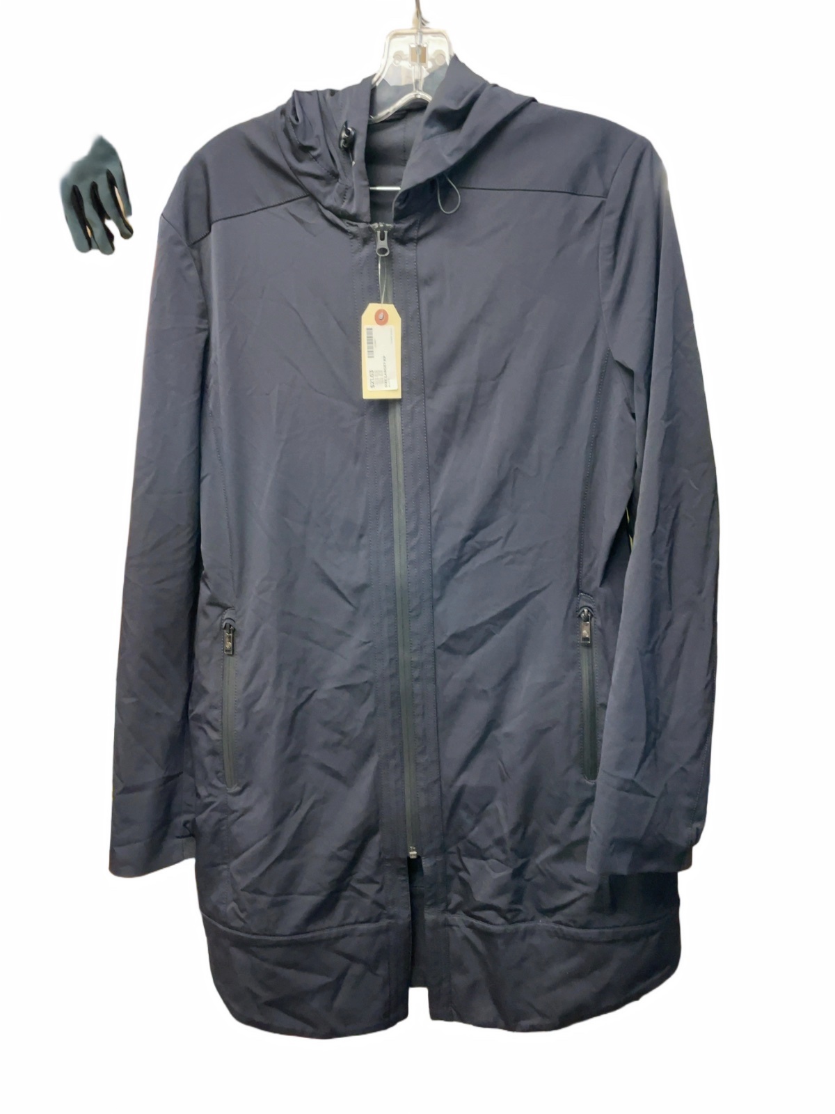 Hooded Full Zip Long Shell Jacket Size Large Black - image 1