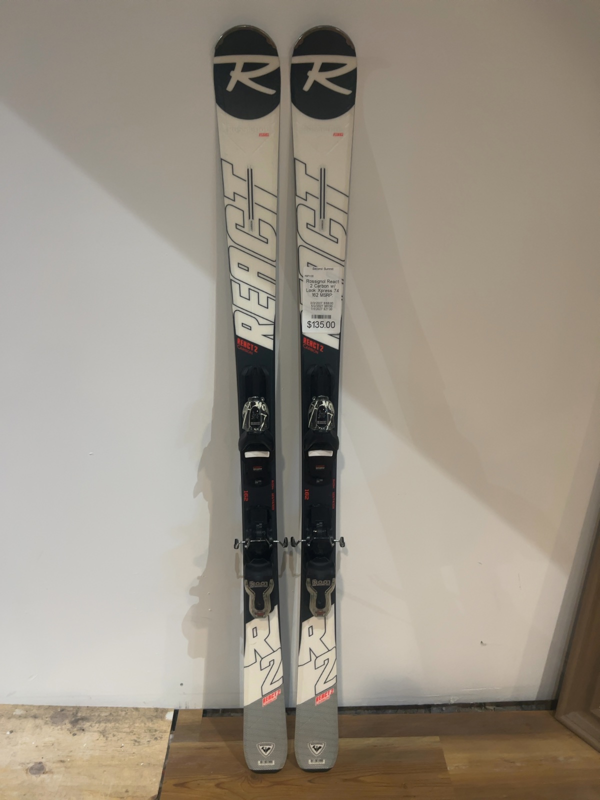 Rossignol React 2 Carbon Skis w/ Look Xpress 10 Bindings Good 162cm