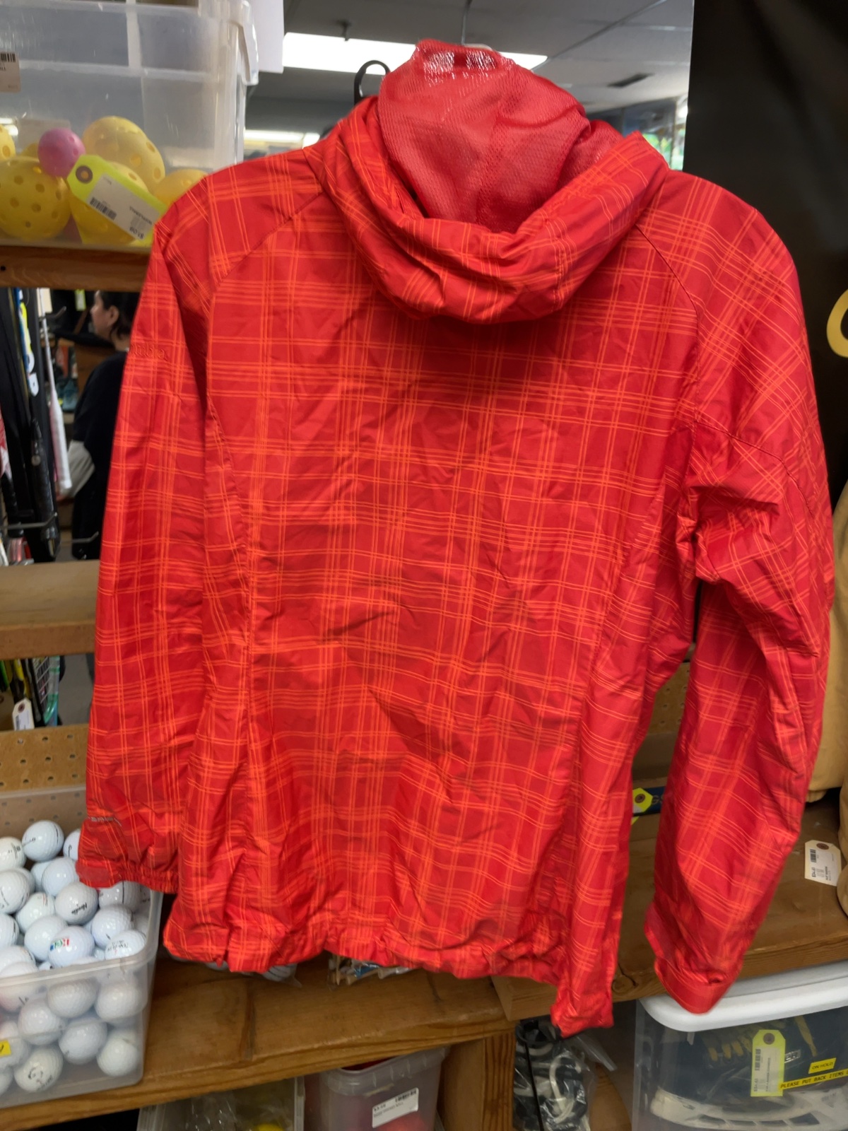 Columbia Plaid Hooded Rain Jacket XS Red