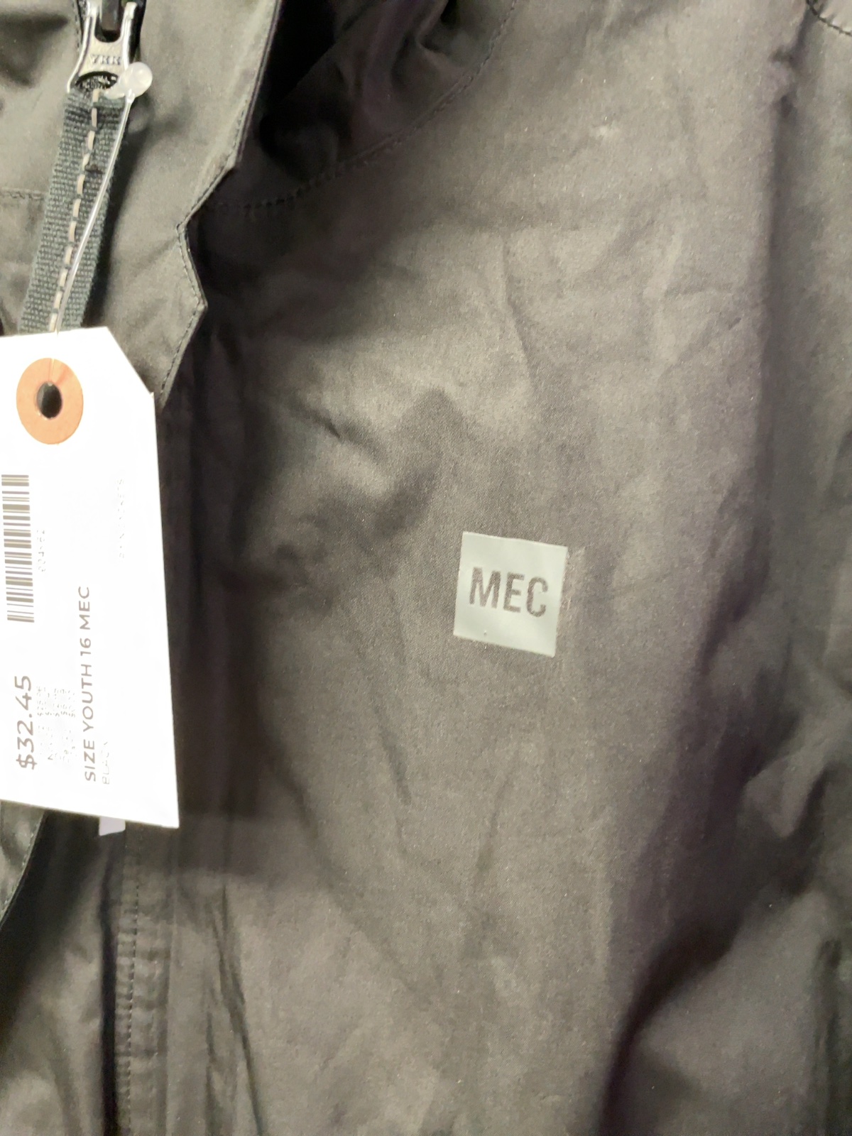 MEC Hooded Rain Jacket Youth 16 Black