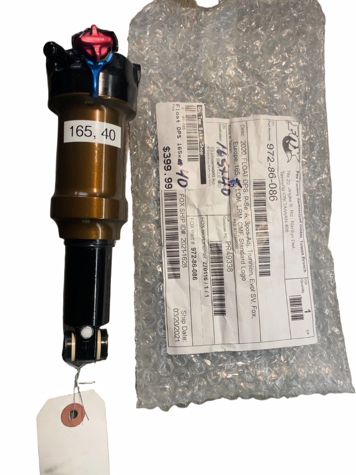 Fox Racing Shox FLOAT DPS Performance Elite Rear Shock Trunnion 165x40 New - image 1