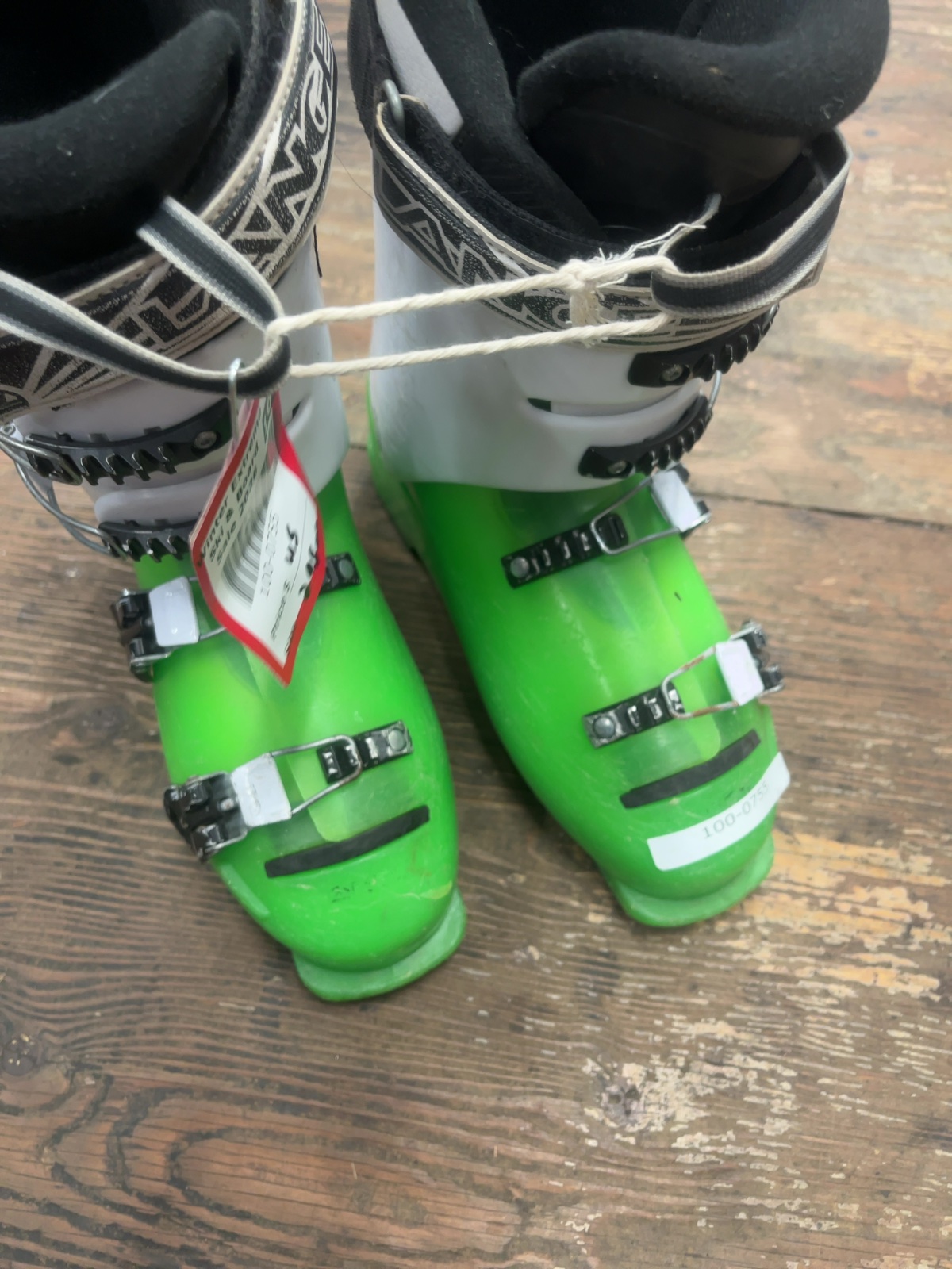 Lange Downhill Ski Boots 25.5 Green / White Good