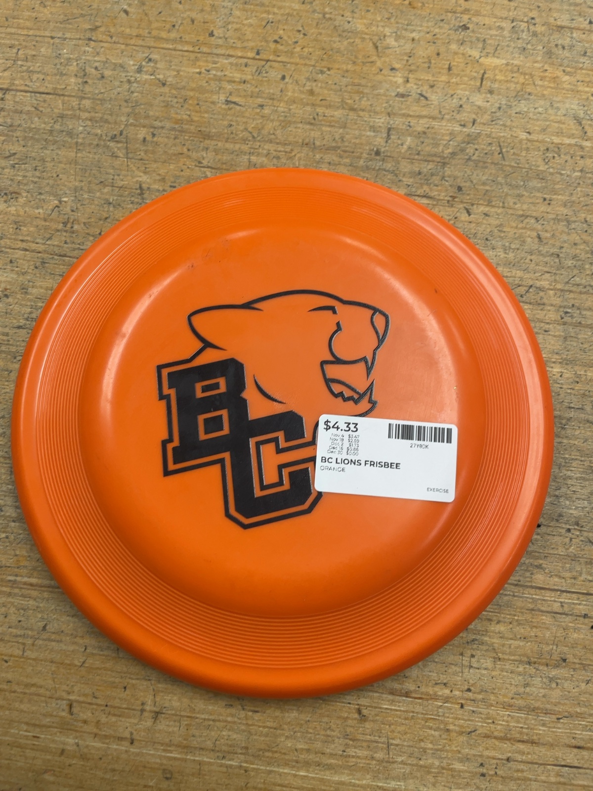 BC Lions Flying Disc Frisbee Orange