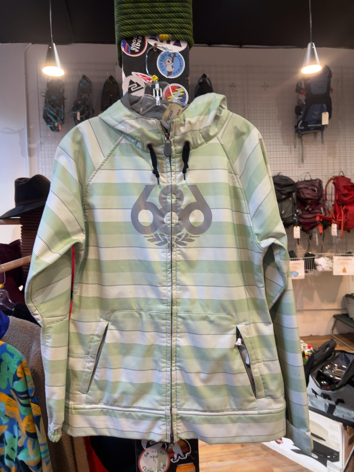 686 Soft Shell Snow Jacket Women's Striped Green Good M