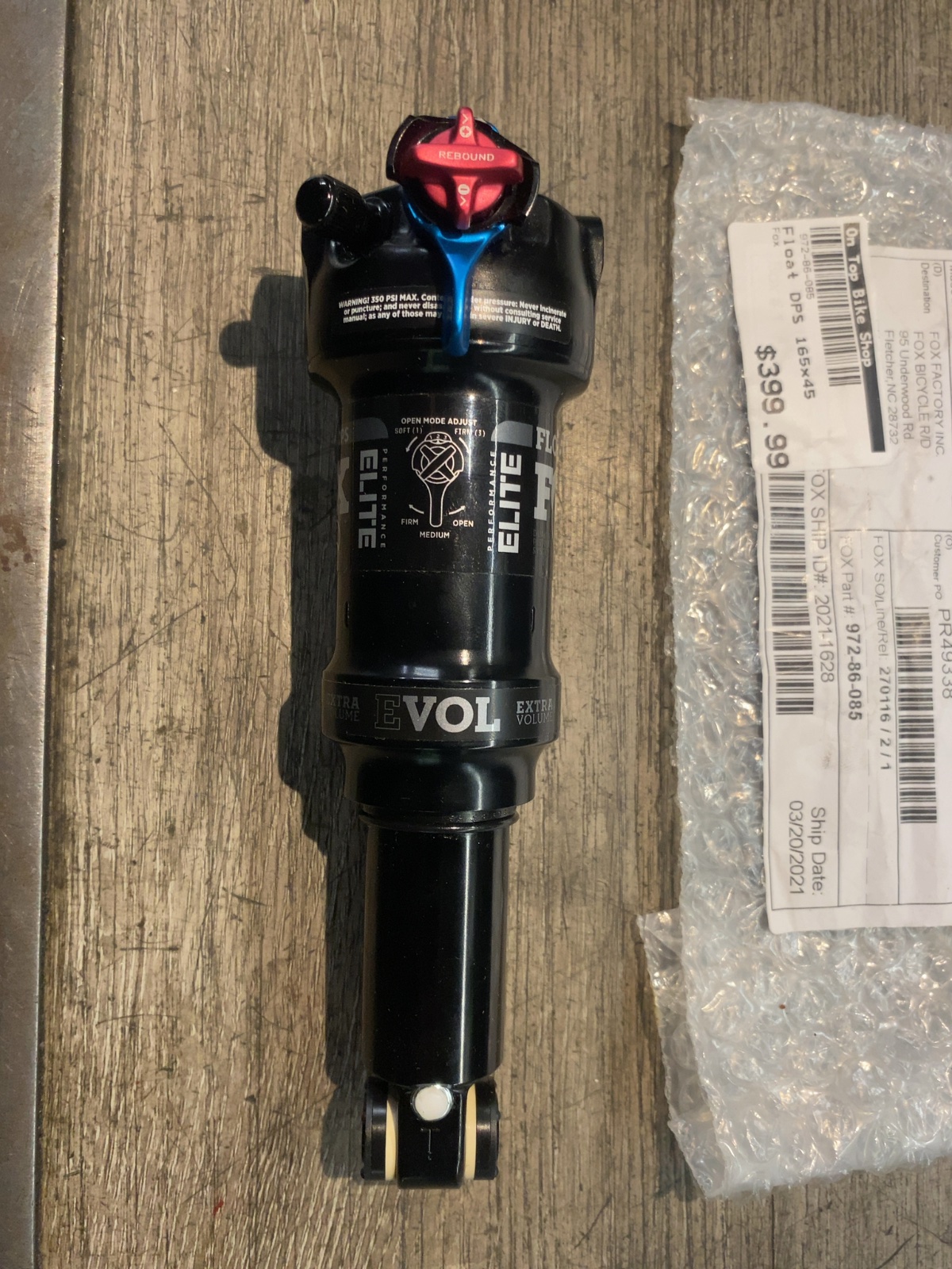 Fox Float DPS Performance Elite Trunnion EVOL LV Rear Shock 165x45 Like New
