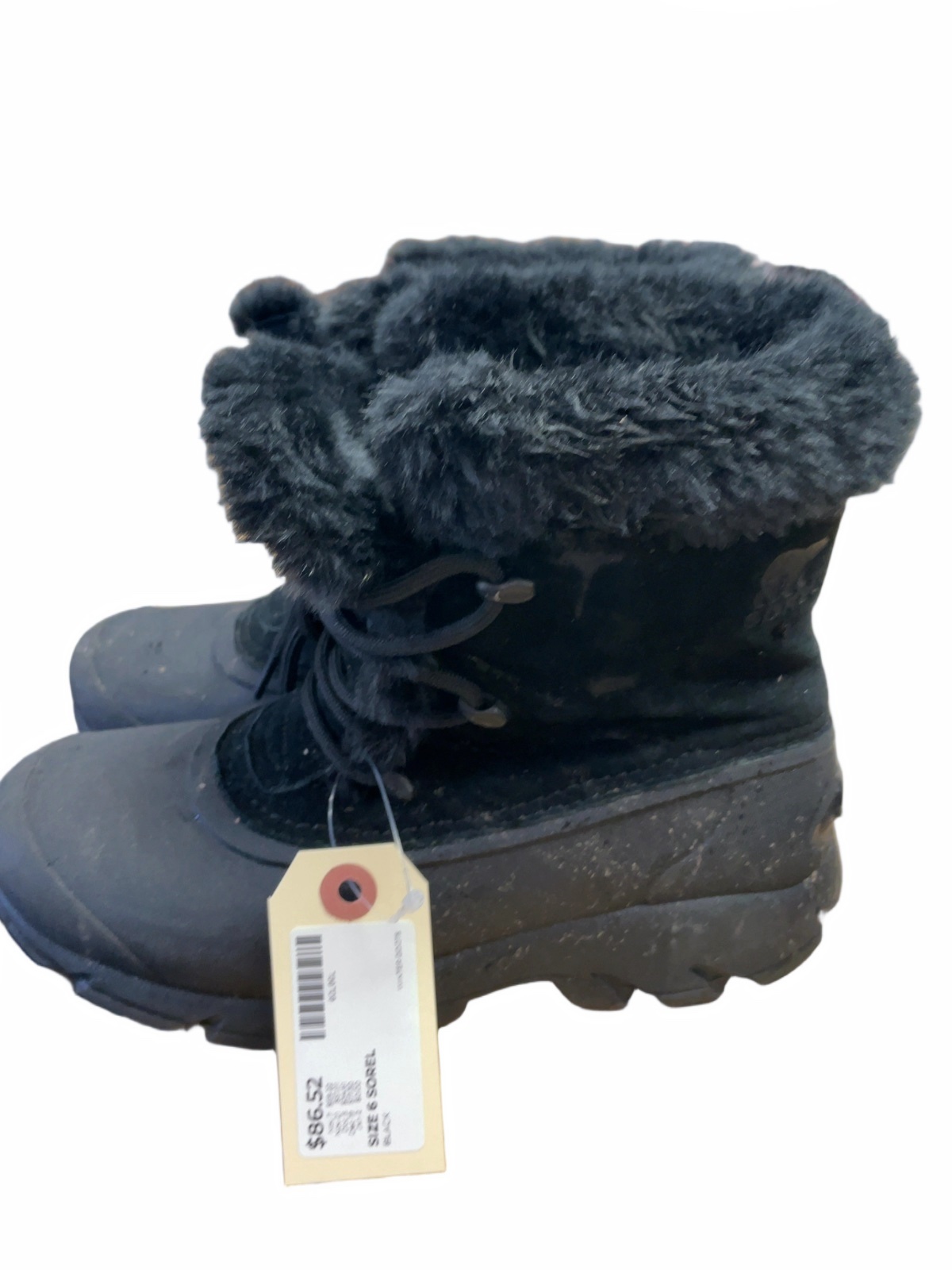 Sorel Winter Boots Size 6 Black Faux Fur