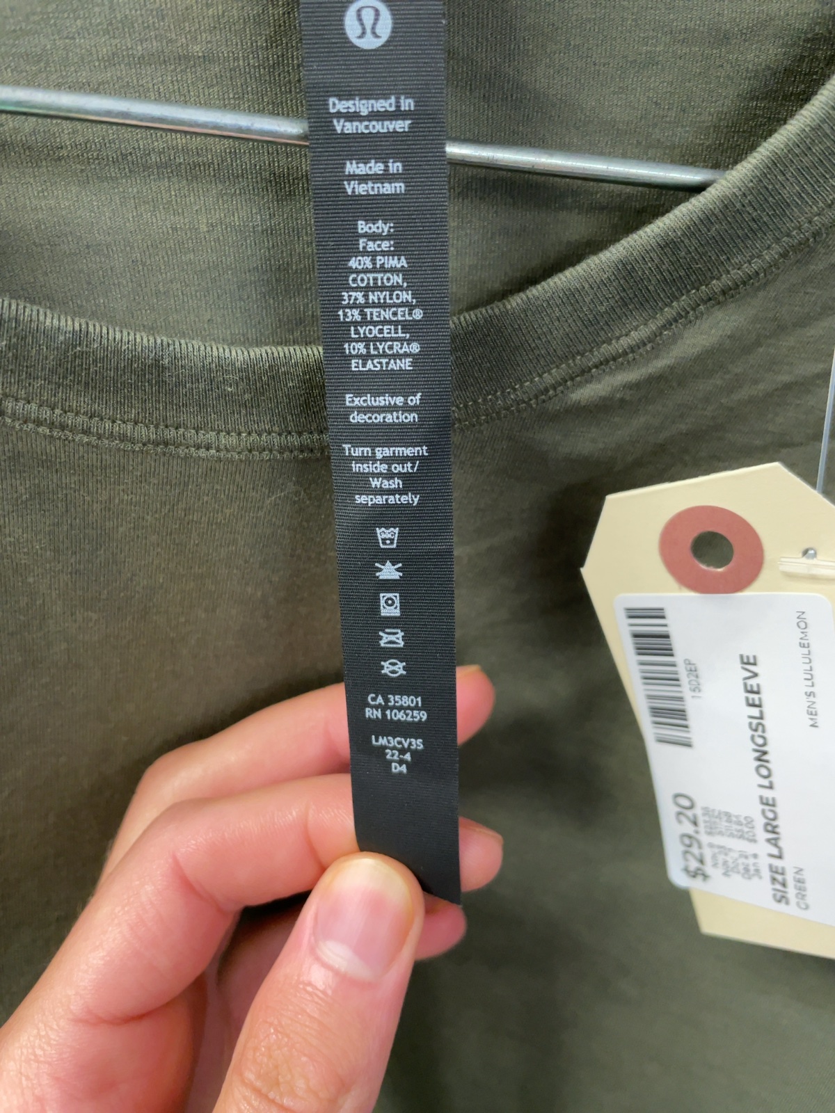 lululemon Size L Long Sleeve Shirt Green