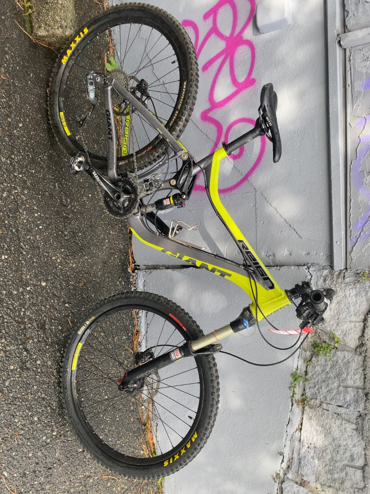 Giant Reign Full Suspension Mountain Bike Yellow/Grey Good