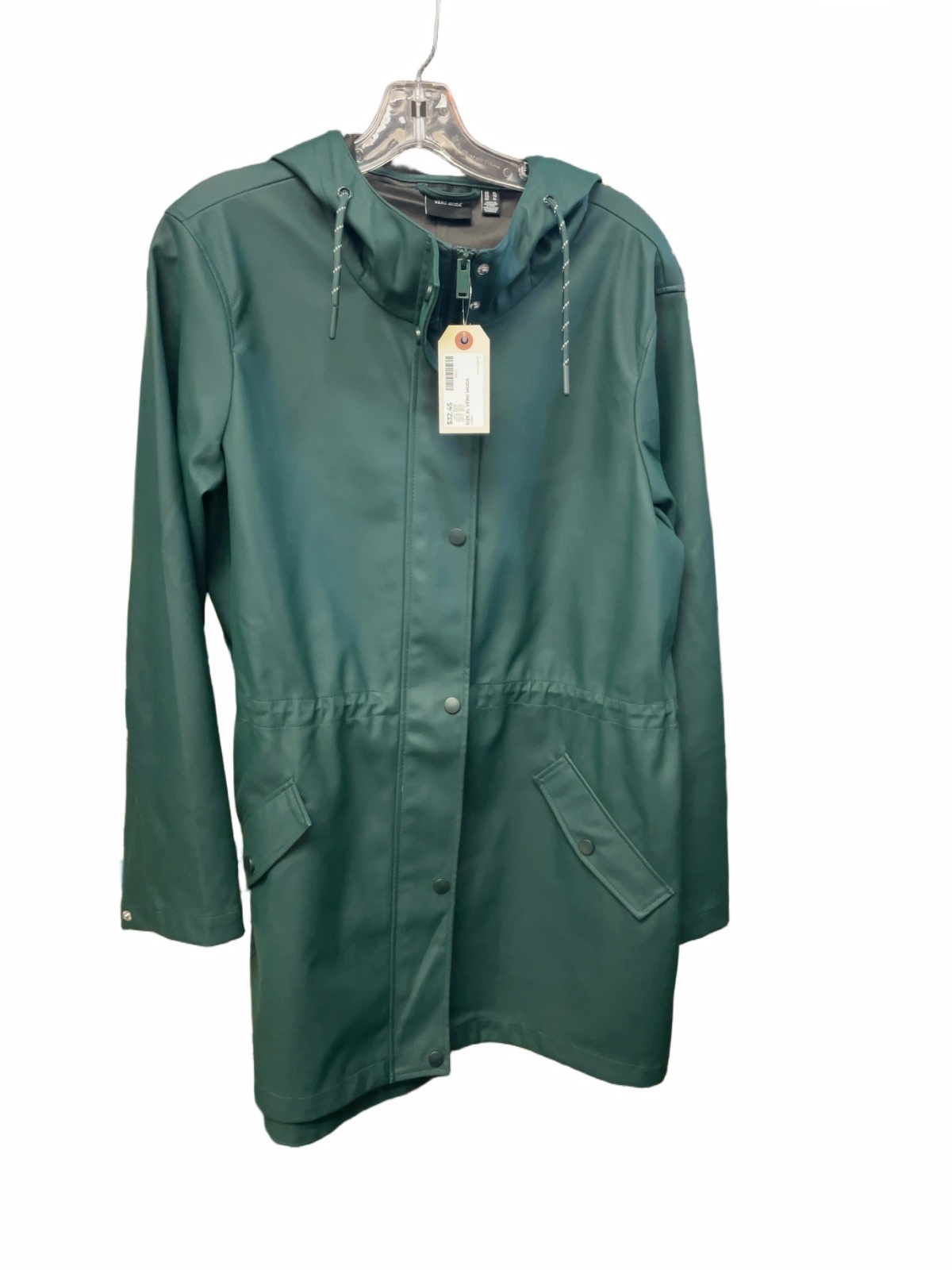Vero Moda Hooded Rain Jacket Size XL Green