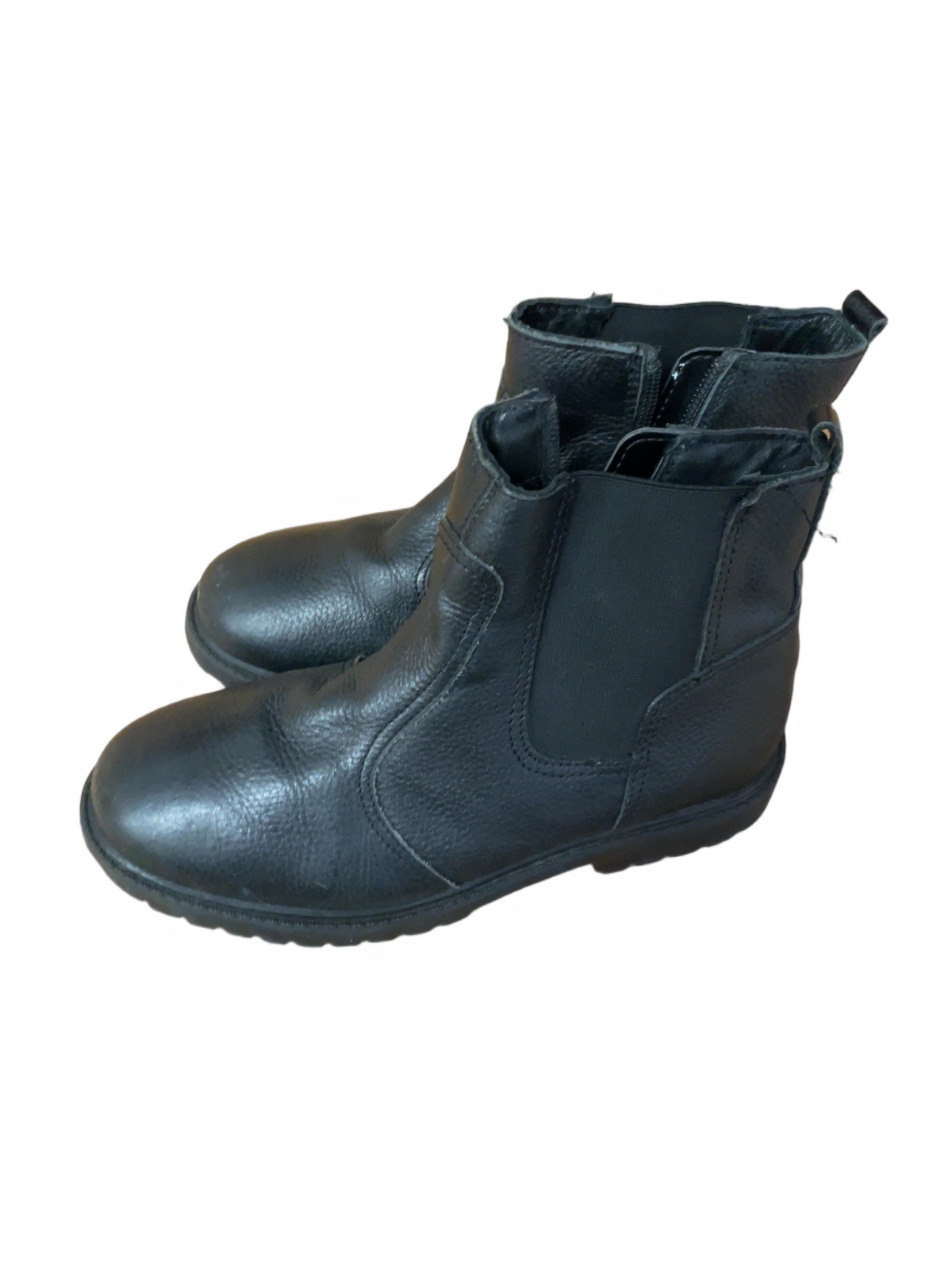 Size 2 UK (Eur 34) Black Leather Zip Ankle Boots