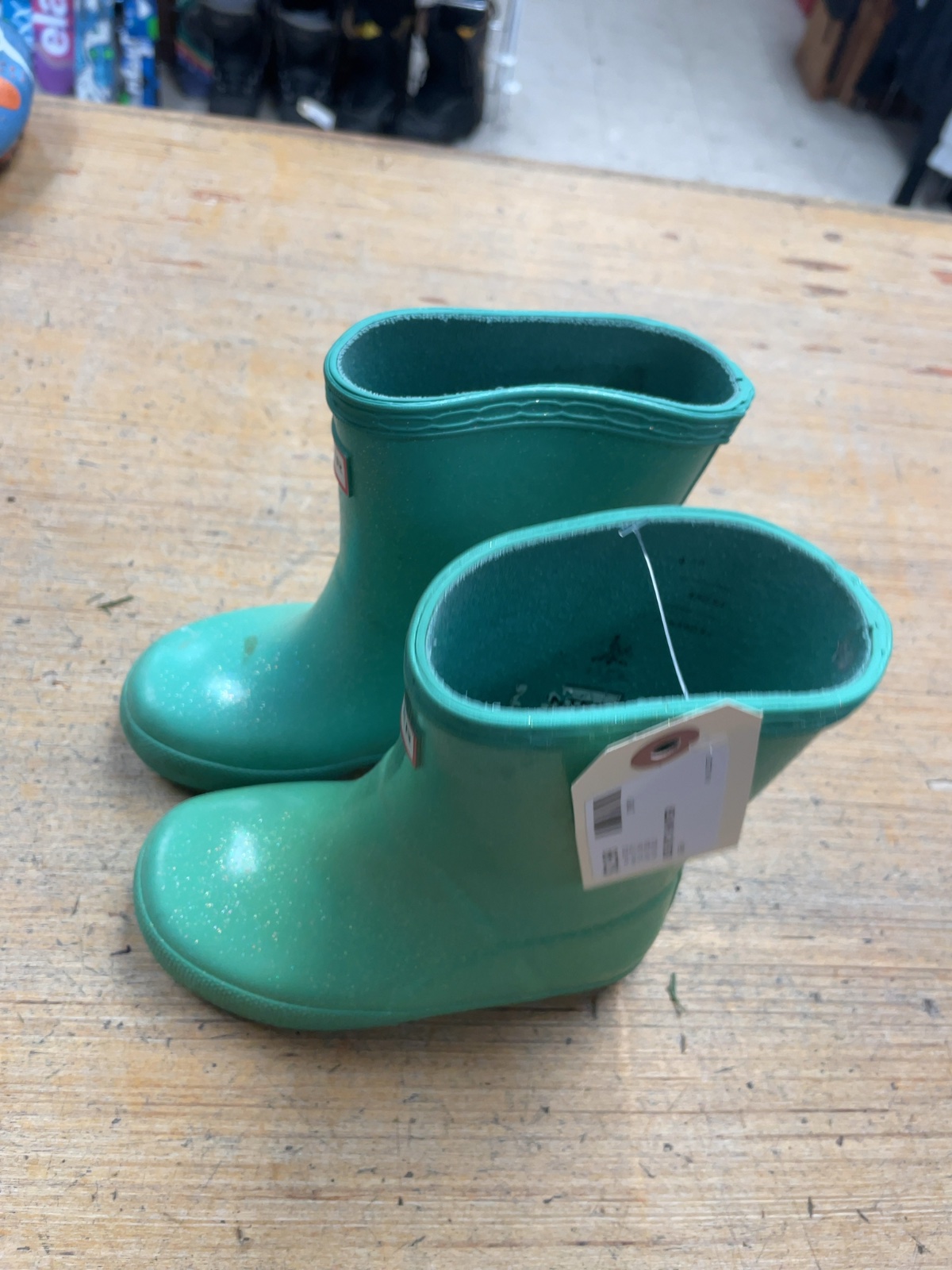 Hunter First Classic Rain Boots Size 6/7C Green Glitter