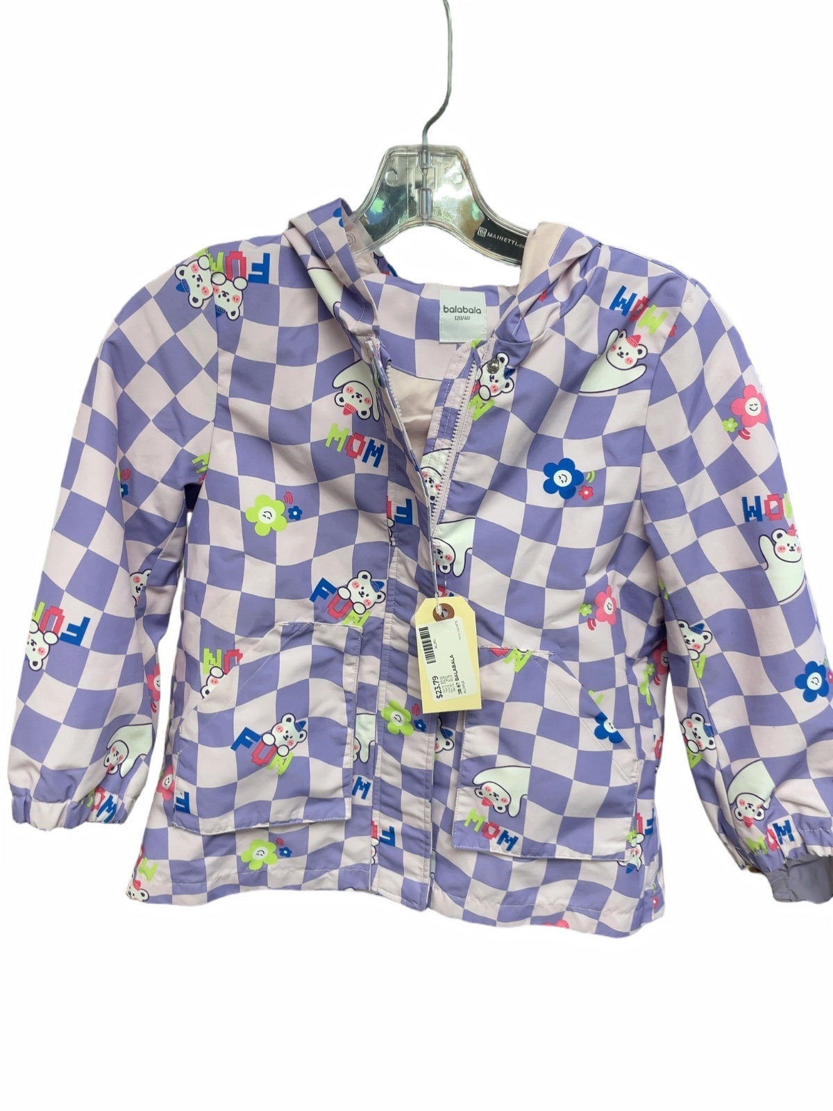 Balabala Hooded Rain Jacket Size 120/60 Purple Checkered