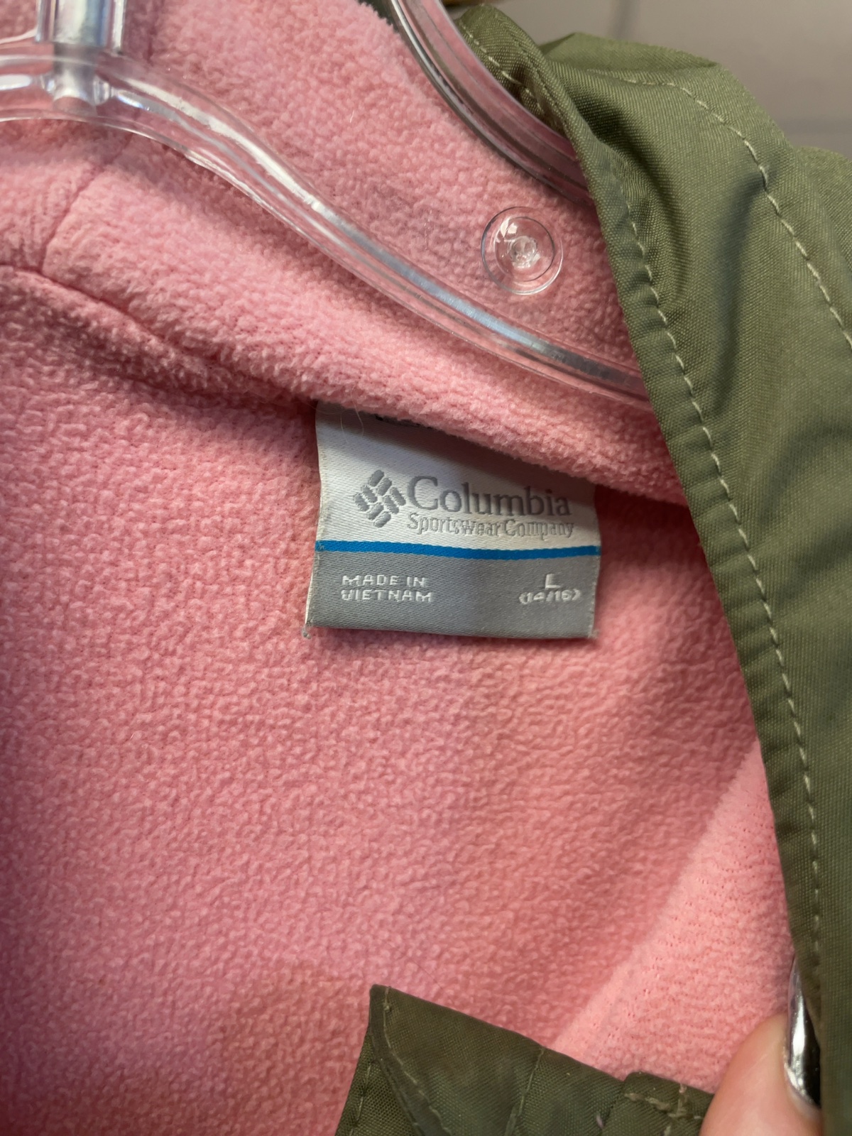 Columbia Hooded Rain Jacket Youth Size L (14/16) Green/Pink