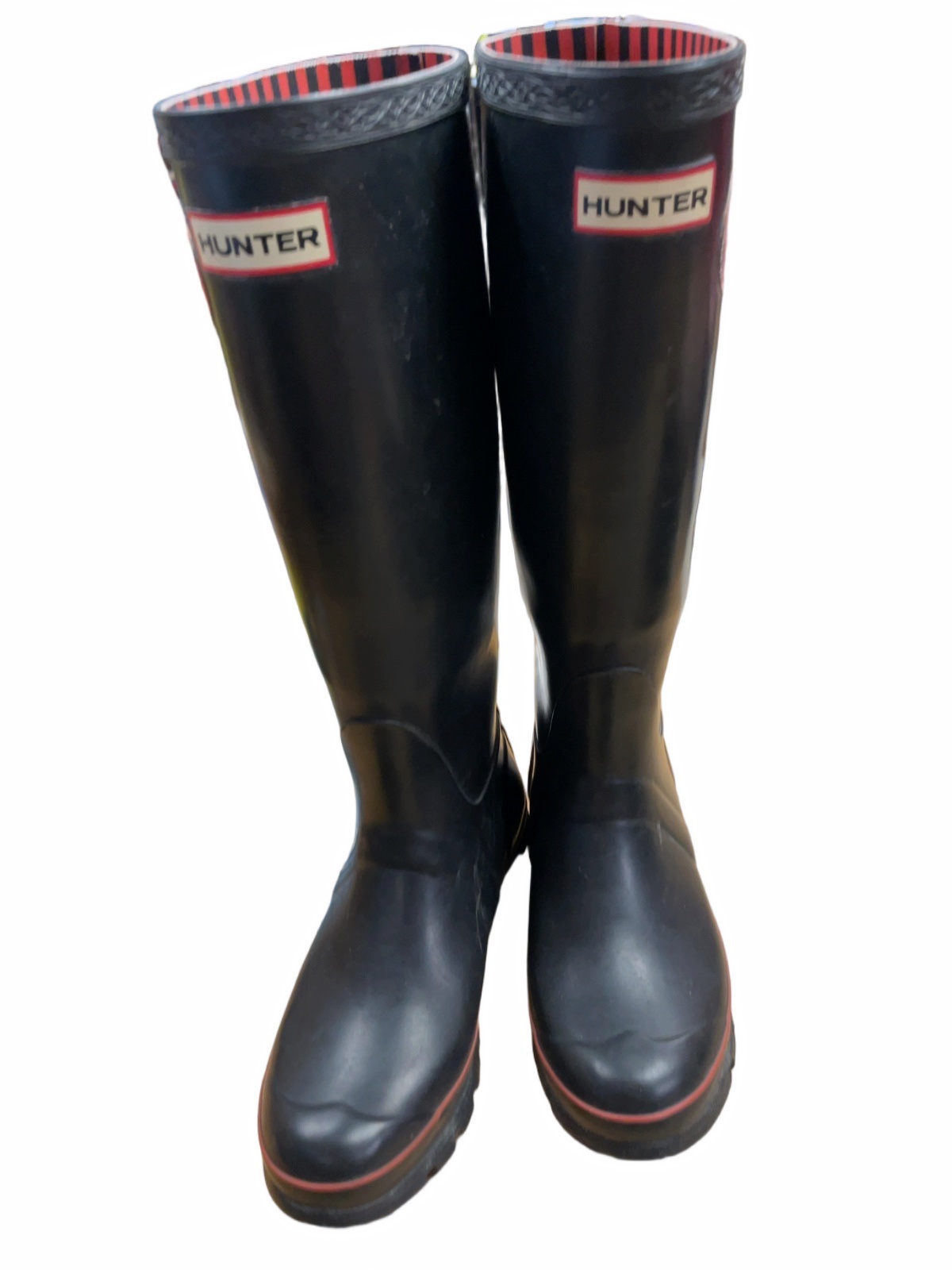 Hunter Rain Boots Size 4 Black/Red Stripes - image 1