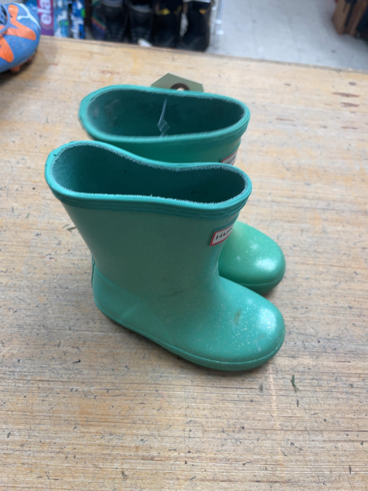 Hunter First Classic Rain Boots Size 6/7C Green Glitter