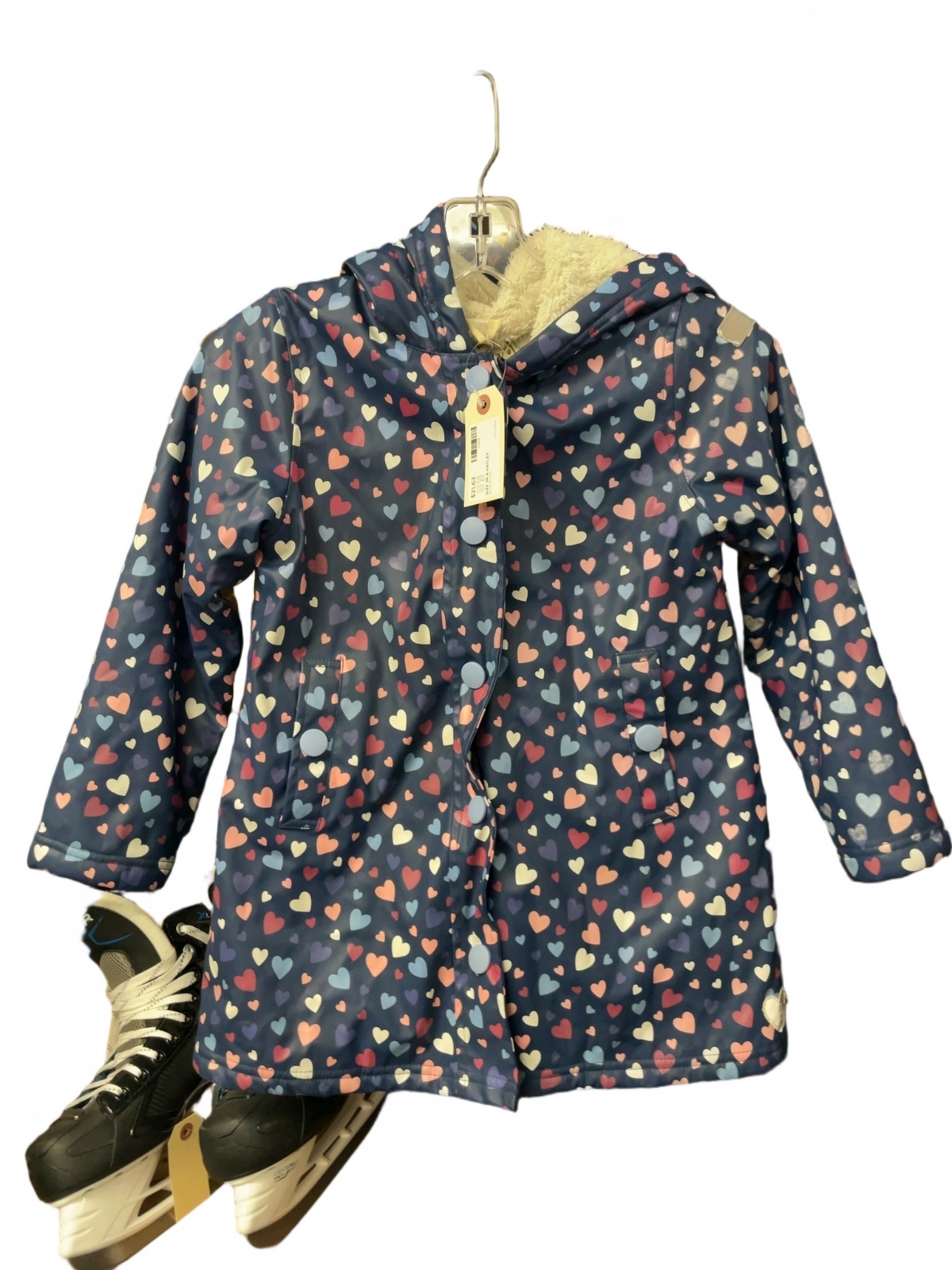 Hatley Girls Size 8 Fleece-Lined Rain Jacket Hearts - image 1