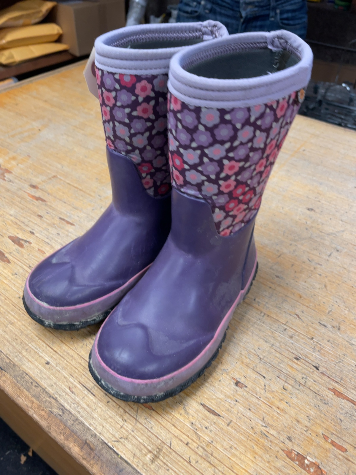 Bogs Floral Insulated Rain Boots Size 12C Purple - image 1