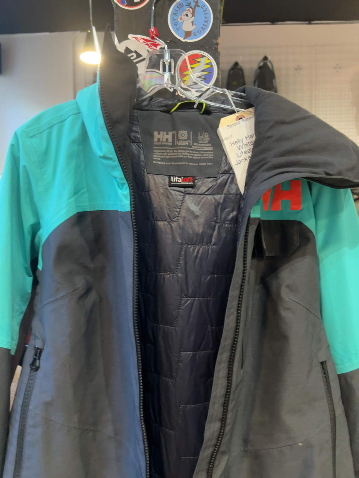 Helly Hansen Whitewall Lifaloft Ski Jacket Teal and Gray Good L
