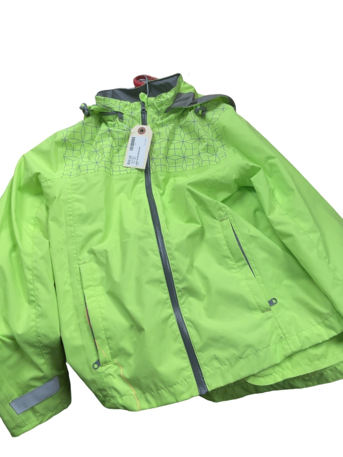 B'Twin Decathlon Size 12 Neon Cycling Rain Jacket