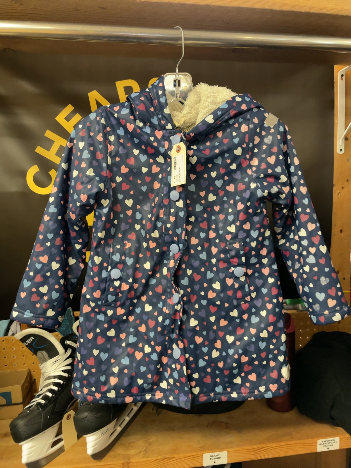 Hatley Girls Size 8 Fleece-Lined Rain Jacket Hearts