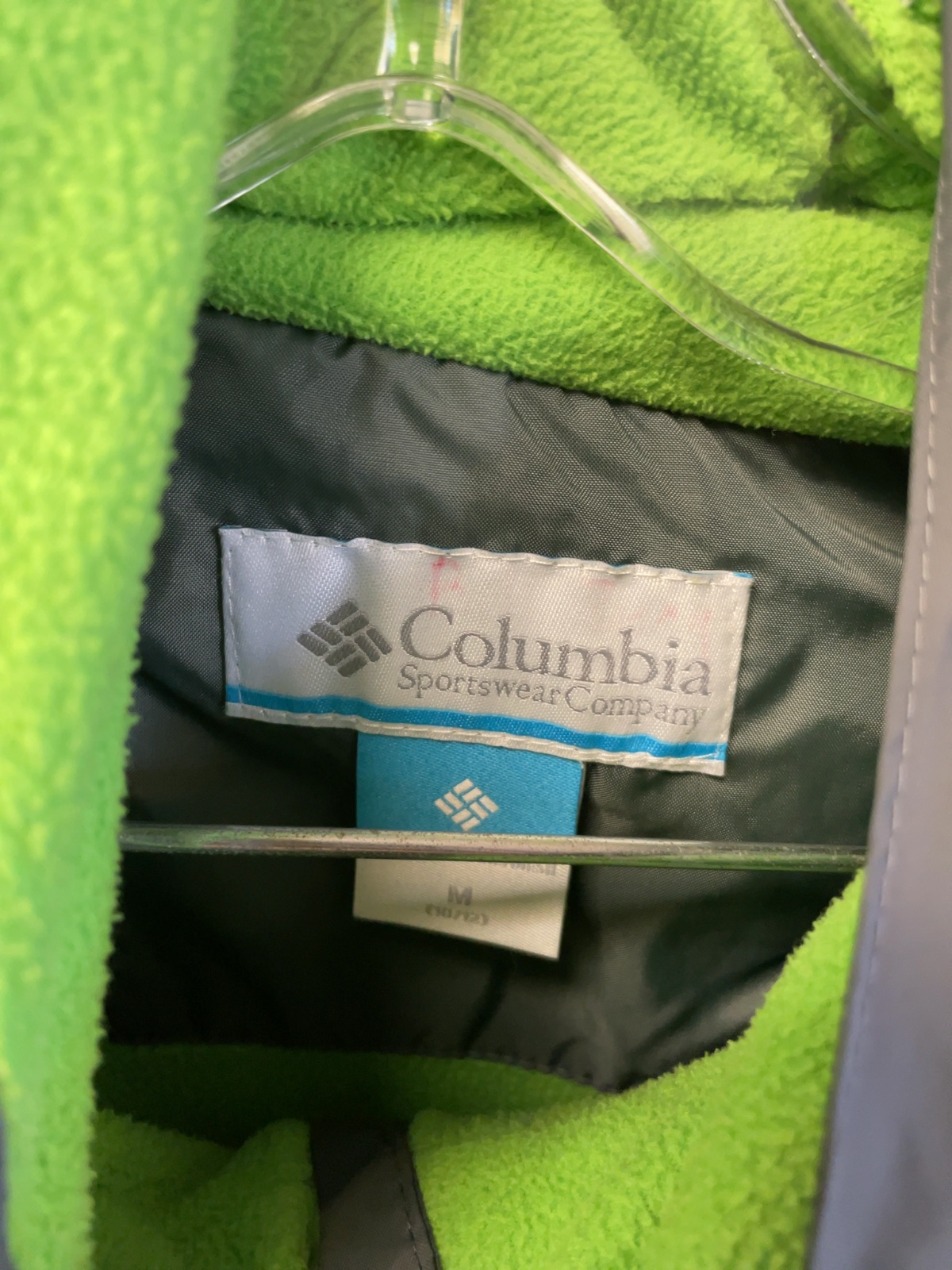Columbia Hooded Rain Jacket Youth M (10/12) Grey/Green