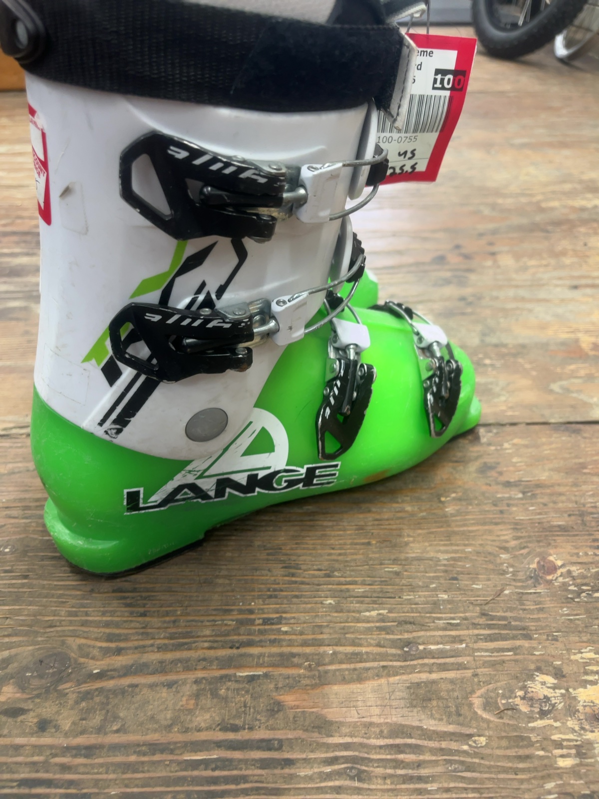 Lange Downhill Ski Boots 25.5 Green / White Good