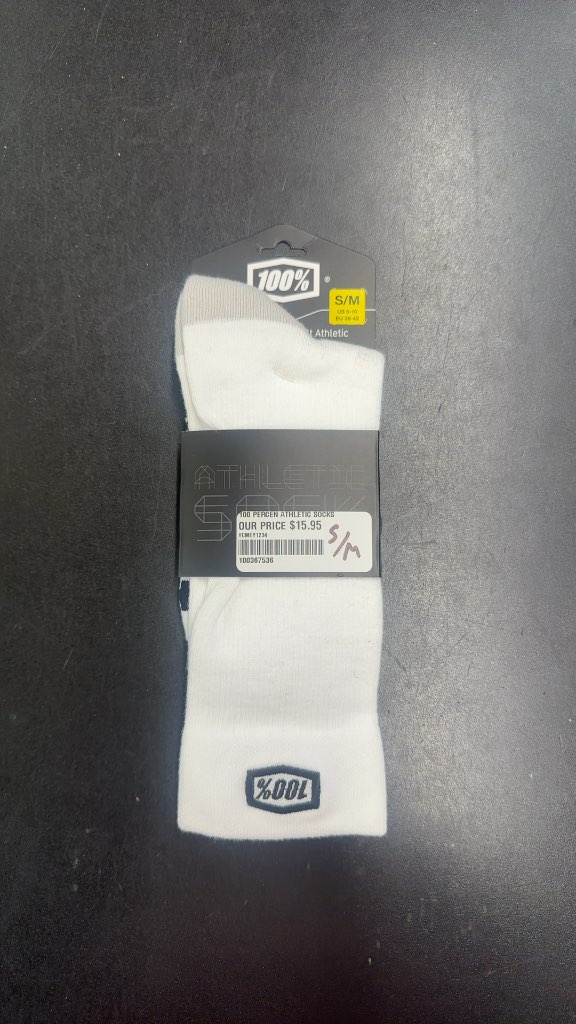 100% Athletic Crew Socks 6" White New S/M