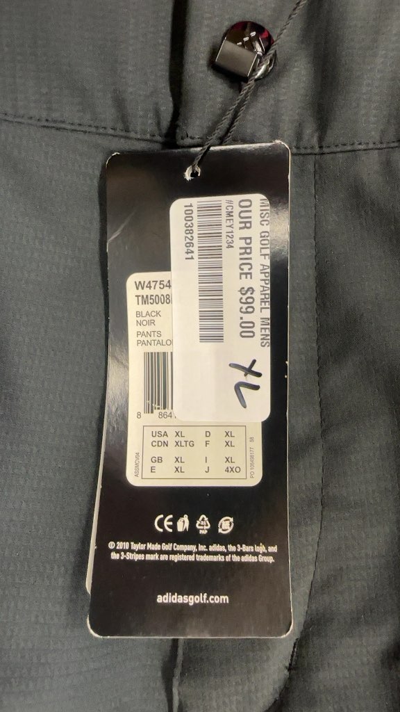 Adidas Golf ClimaProof Rain Pants Black NWT XL