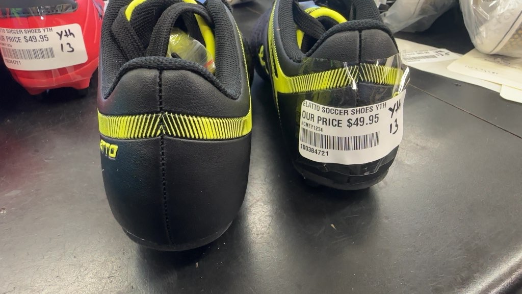 Elatto Youth Soccer Shoes - Size 13 - Black/Neon Yellow-brand new