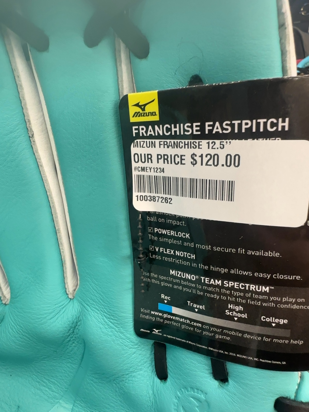 Mizuno Franchise Fastpitch 12.5" Softball Glove - Teal/White