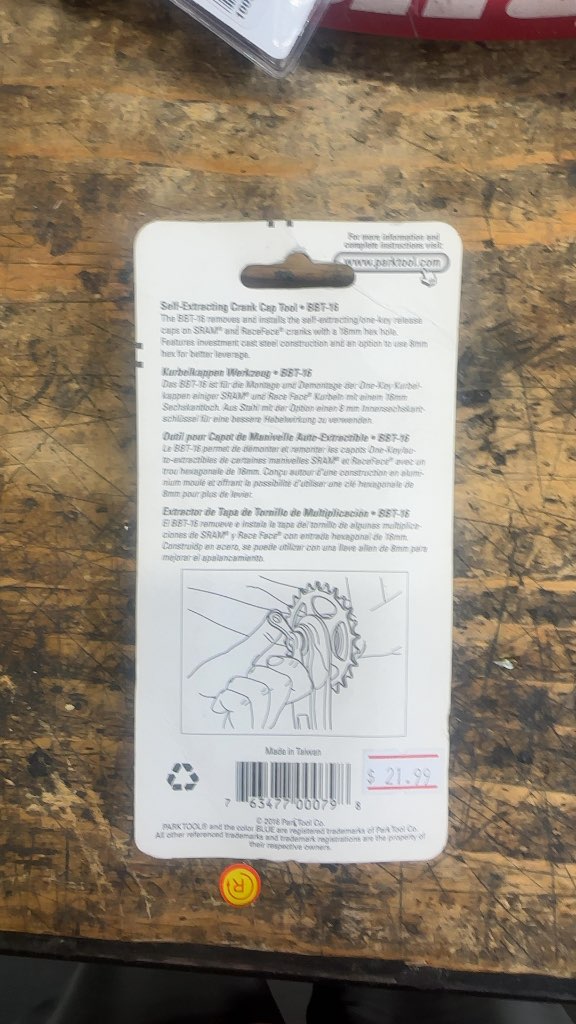 Park Tool BBT-16 Self-Extracting Crank Cap Tool New in Package