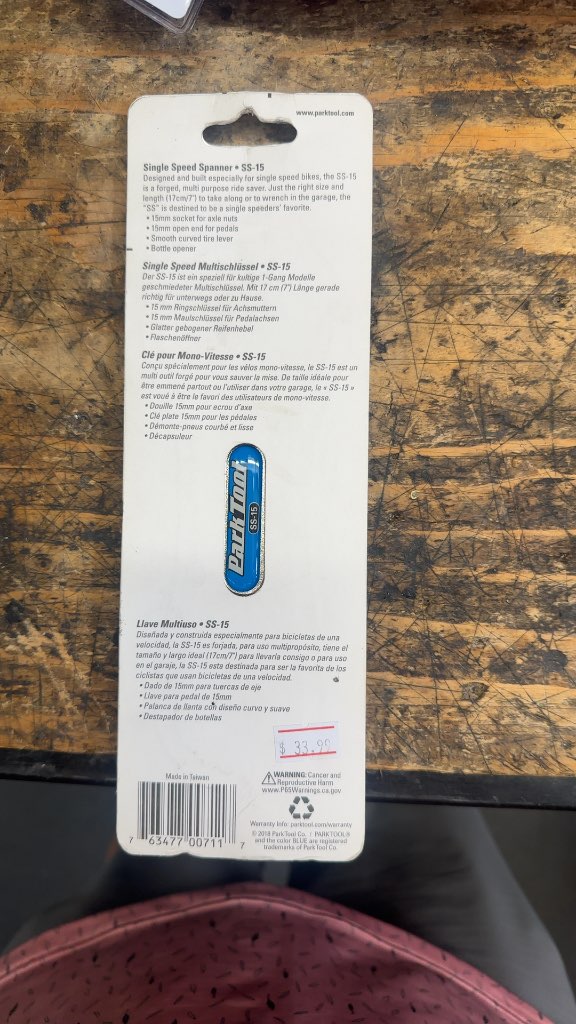 Park Tool SS-15 Single Speed Spanner Multi-Tool New