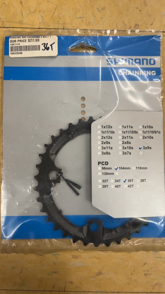 Shimano 36T 104mm PCD 4-Bolt Middle Chainring New