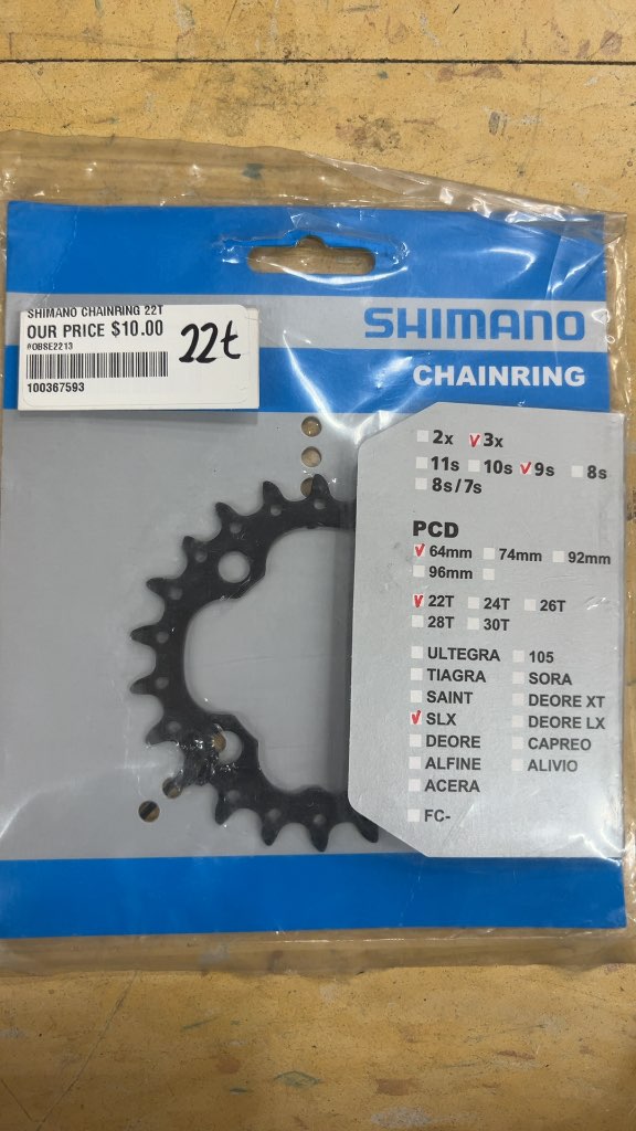 Shimano SLX Chainring 22T 3x9 Speed 64mm PCD New