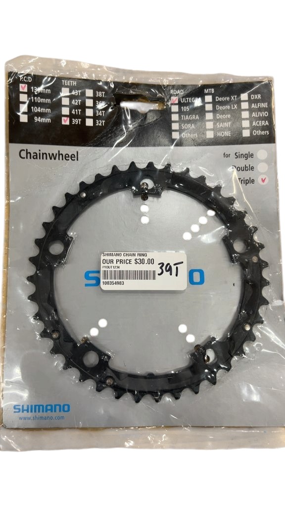 Shimano Ultegra 39T Road Chainring 130mm BCD Triple Black New - image 1