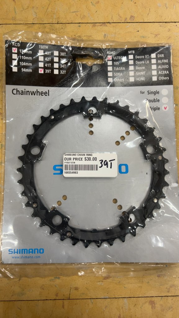 Shimano Ultegra 39T Road Chainring 130mm BCD Triple Black New