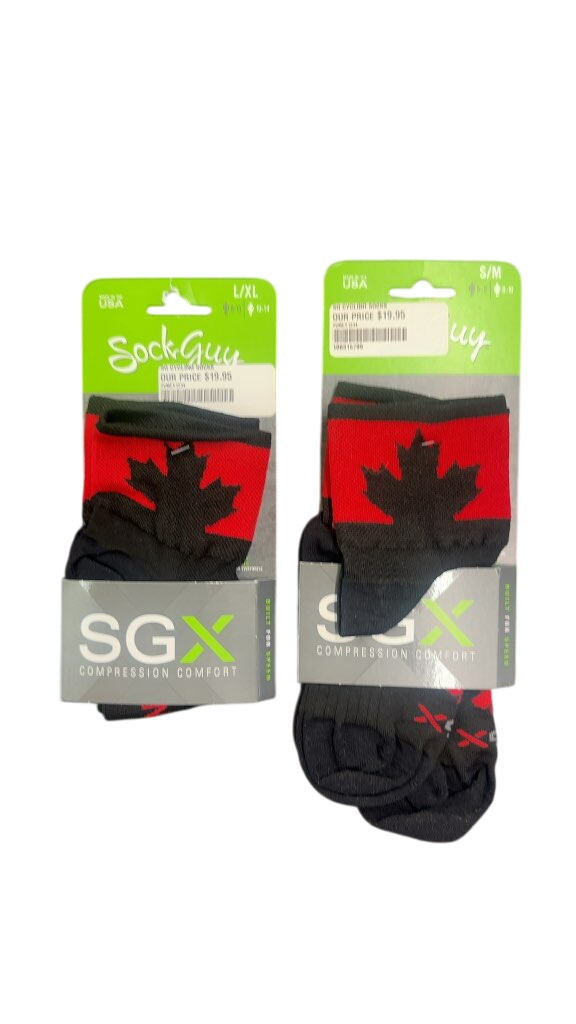 SockGuy SGX Canada Maple Leaf Compression Cycling Socks New S/M & L/XL
Per
Pair - image 1