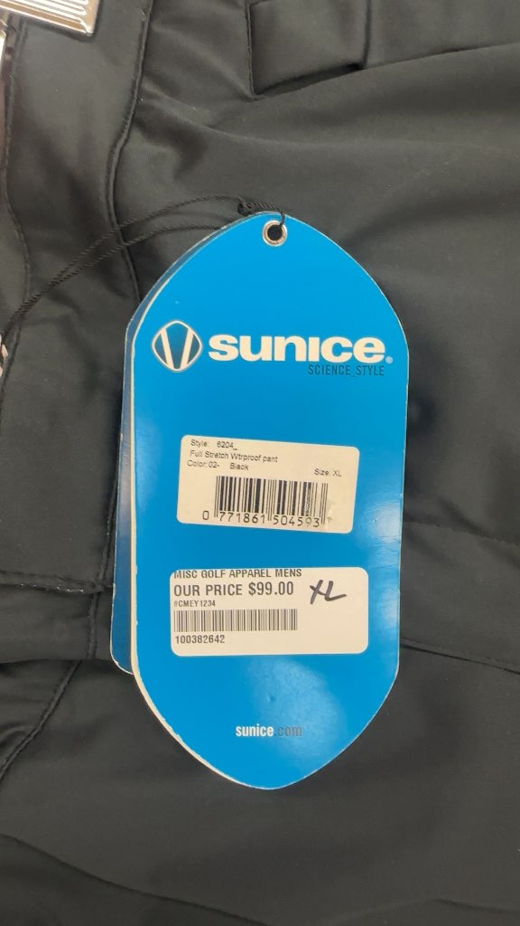 Sunice Tornado Flexvent Waterproof Golf Pants Black New with Tags XL