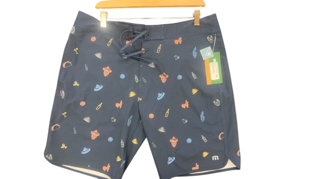 TravisMathew Eco Collection Boardshorts Mexican Print Navy Size 36-New - image 1