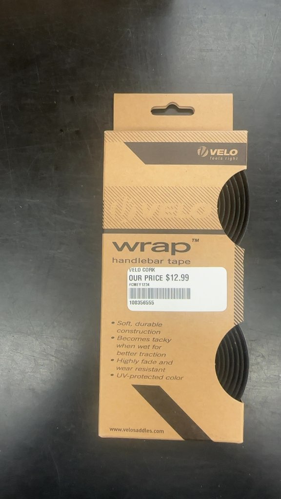Velo Handlebar Tape Wrap Cork Black New